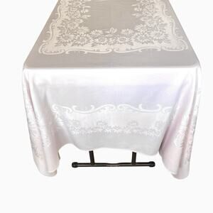 Simtex Damask Tablecloth Set Pale Pink 8 Matching Napkins Cotton Floral 61x84